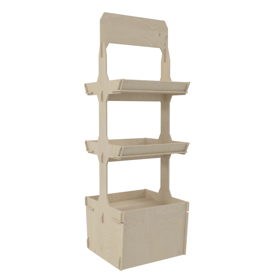 Çift Taraflı 3 Raflı Plywood Teşhir Standı (ACCESS) - Görsel 2