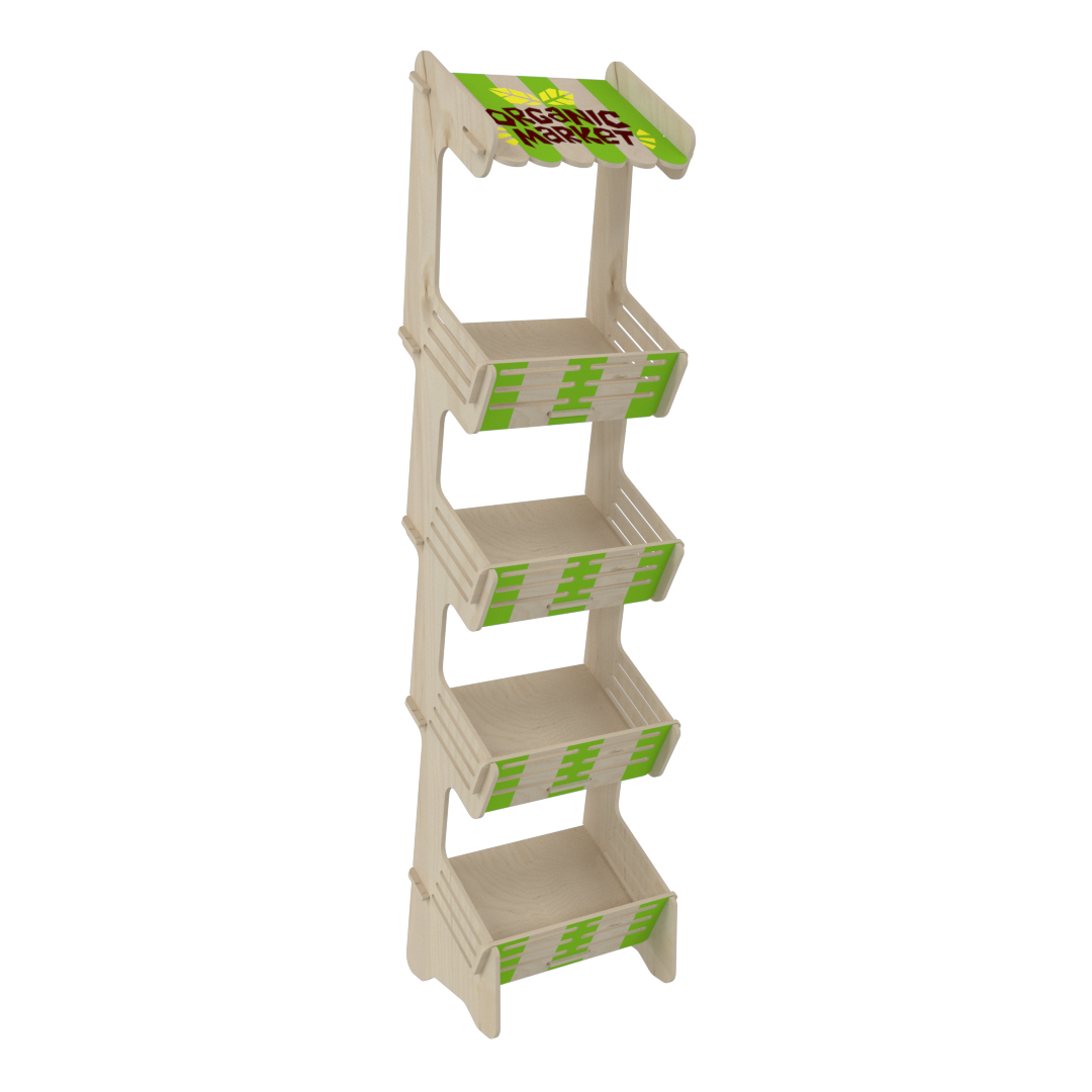 4 Öne Eğimli Raflı Plywood Teşhir Standı